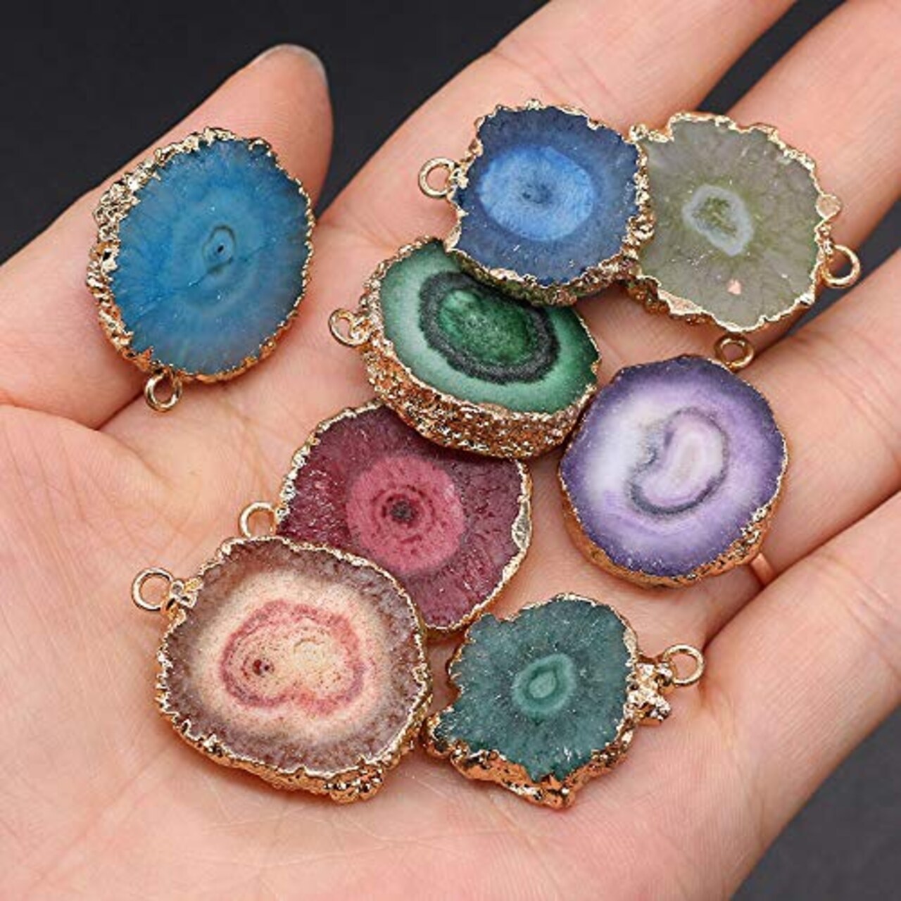 5 Pieces Natural Agate Sheet Pendants Irregular Round Mixed Color Gemstone Stone Pendants Charms Pendants for Necklace Bracelet Jewelry Making